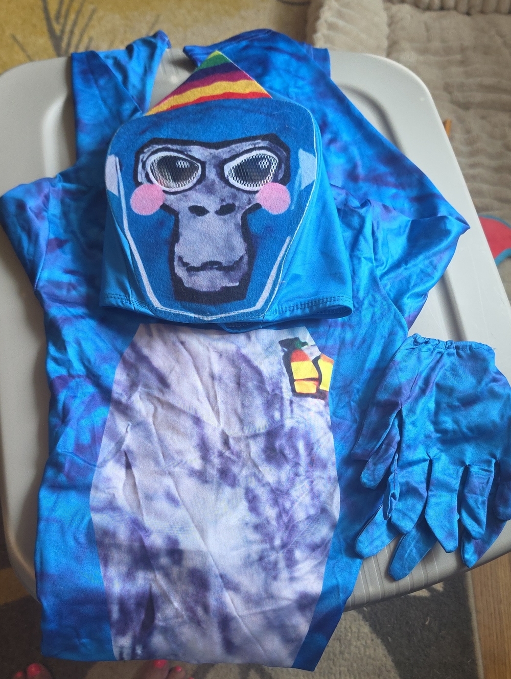 Gorilla Tag Blue Monkey Face Costume Set - Mask, One Piece Bodysuit & Gloves